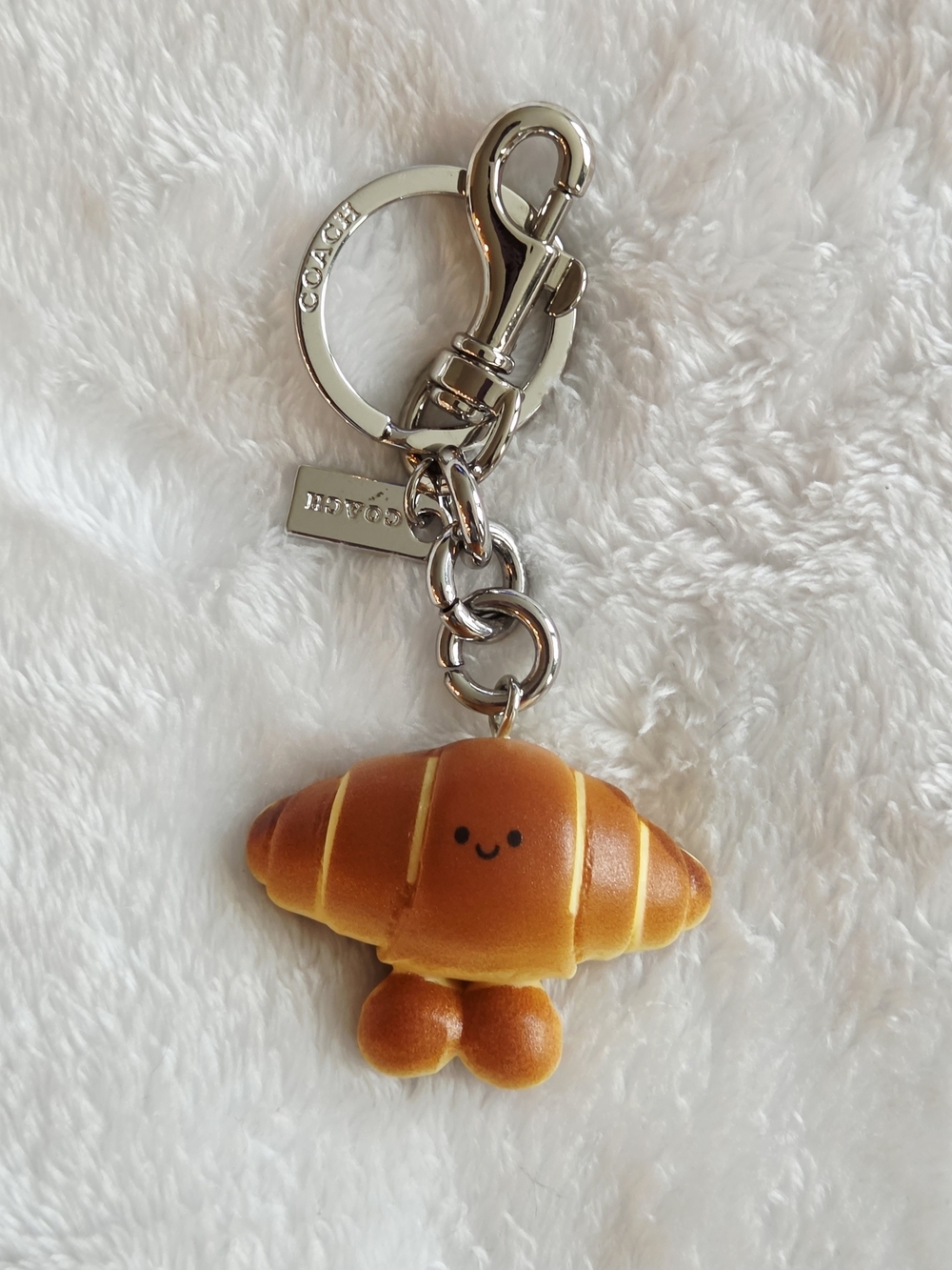 C Logo Silver Key Ring with Cute Croissant Charm - Brown Fun Bag Charm